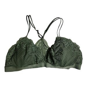 Aerie Bralette Size XL Sage Hunter Green Lace Cross Back Detail
